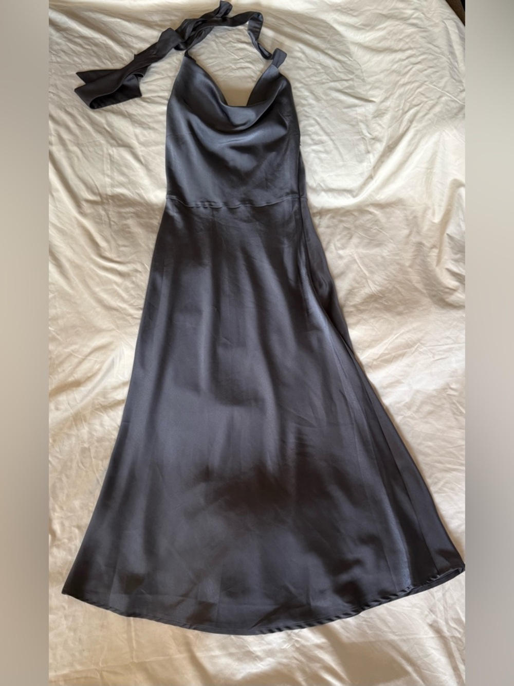 Bluivy Black Satin Halter Slip Dress